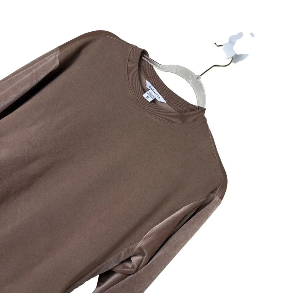 Athleta Retroplush Velvet Sweatshirt Brown XS Snap Side Oversized Pullover